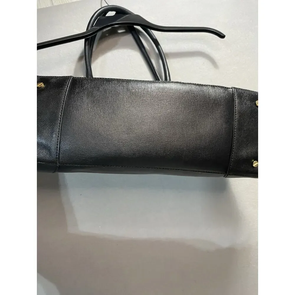 Tory Burch Robinson East West Zip Tote Black Saffiano Leather Gold Trim